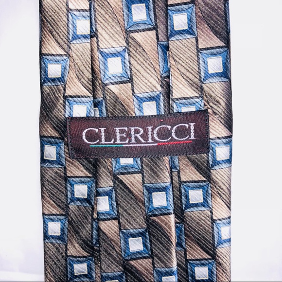 CLERICCI Mens Silk NECK TIE SQUARES %100 Authentic - Picture 6 of 8
